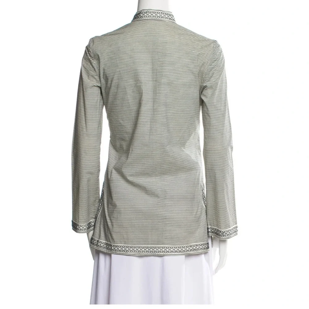 TORY BURCH Skinny Stripe Tunic Top Navy White Embroidered Size 4‎ NWT